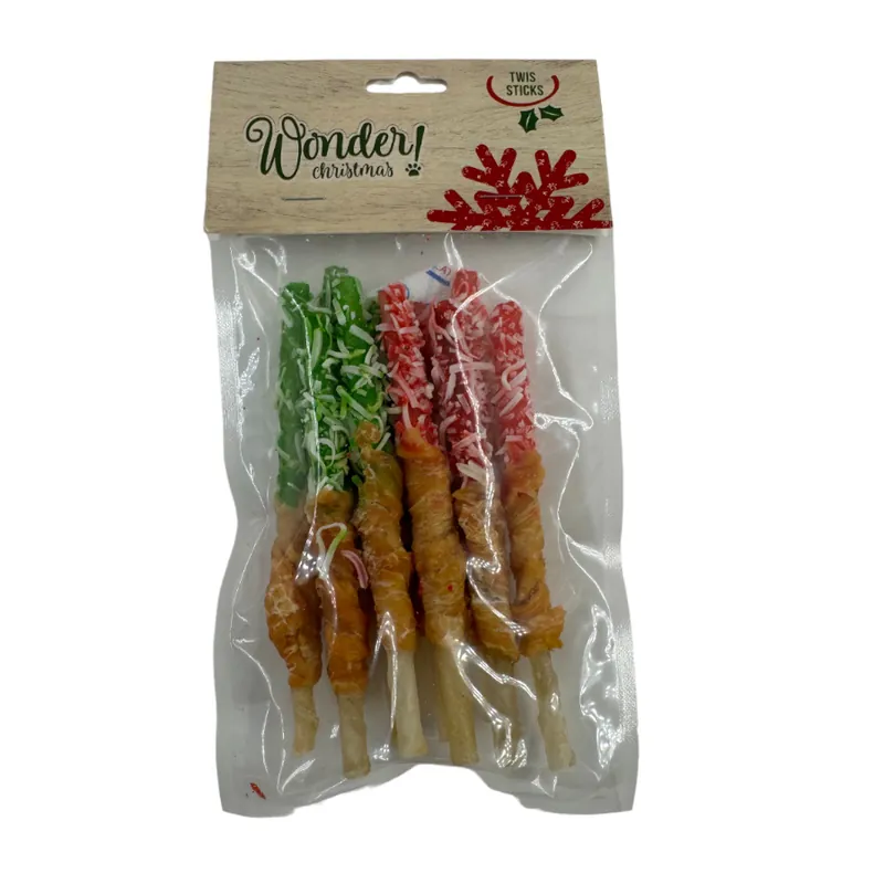 Económico Wonder Christmas Barritas Twist de Cuero con Pollo para perros