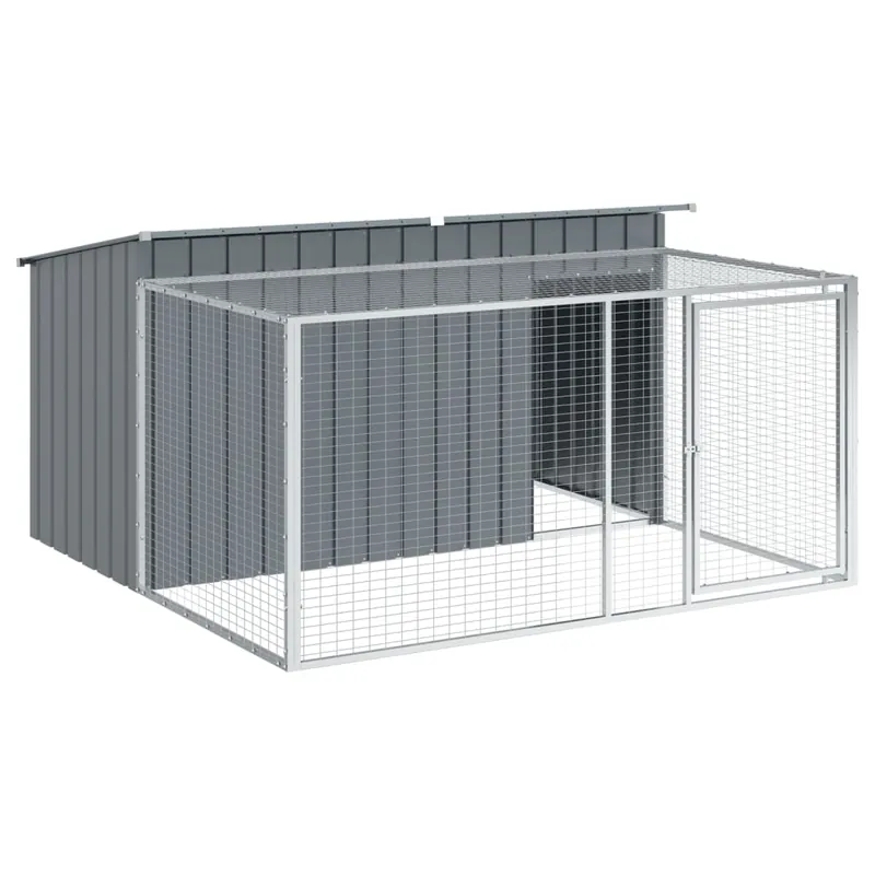 Alta Calidad Vidaxl Caseta Con Corral Acero Galvanizado Gris para perros