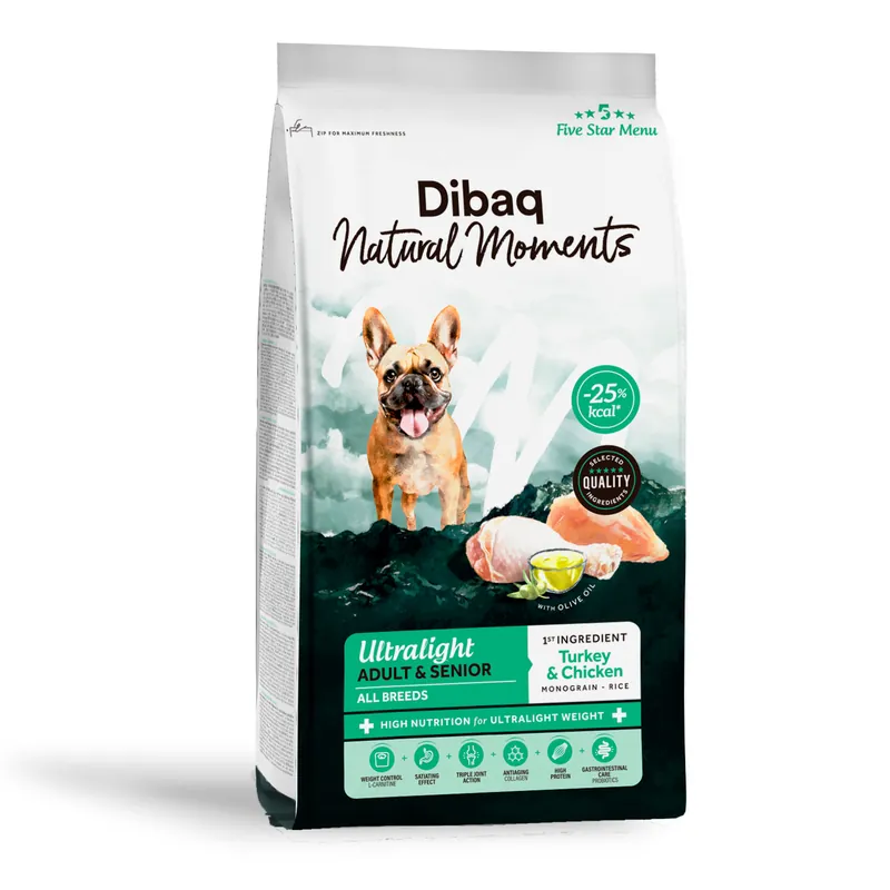 Dibaq Natural Moments 5 Star Ultralight Pienso Pavo y Pollo para perros senior Stock Limitado