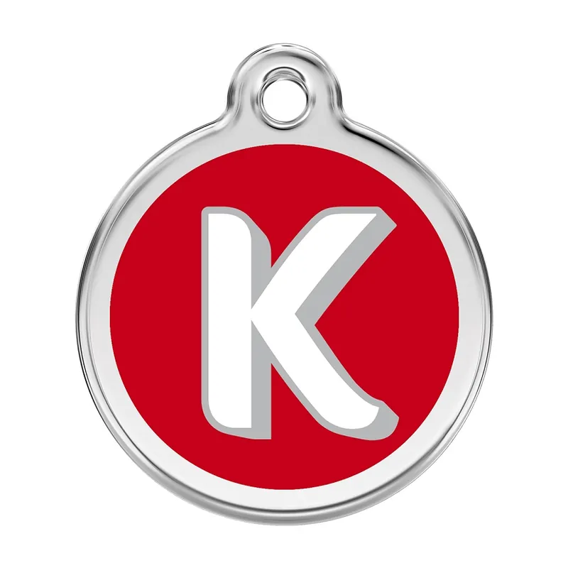 Certificado Red Dingo Placa identificativa Acero Inoxidable Esmalte Alfabeto Letra K Rojo para perros