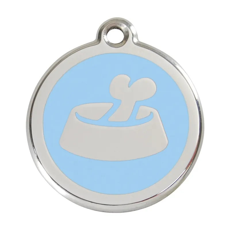 Alta Calidad Red Dingo Placa identificativa Acero Inoxidable Esmalte Hueso en Cuenco Azul Claro para perros